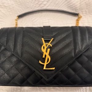 Authentic Like-new YSL quilted grain envelope leather bag